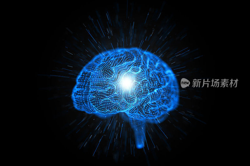 数字人工大脑- AI概念。黑色背景